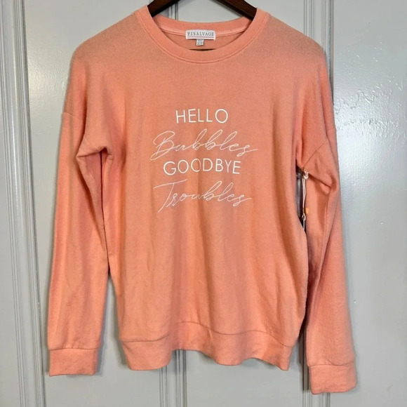 NWT‎ PJ Salvage Fuzzy Sweatshirt - Hello Bubbles Goodbye Troubles size XS - Picture 1 of 11